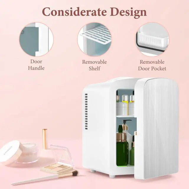 Alt view image 4 of 6 - Mini Fridge, 4L Portable Small Refrigerator for Skincare, Cosmetics, Food & Drinks, Compact Refrigerator for Bedroom, Dorm, Car, Office, White