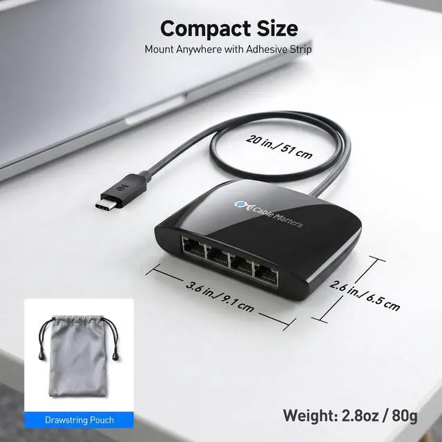 Alt view image 7 of 7 - USB C to 4-Port Gigabit Ethernet Switch for Network Sharing on the Move, Thunderbolt Ethernet Splitter, USB C Gigabit Switch, Compatible with Thunderbolt 5/4