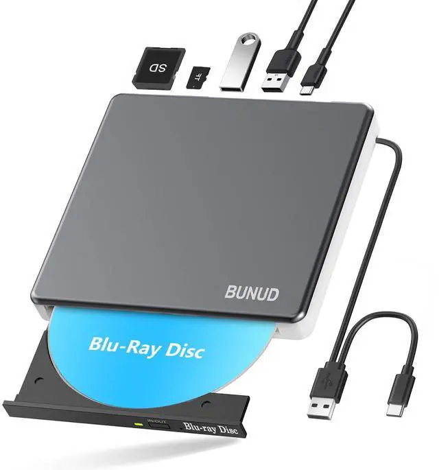 Main image of External Blu Ray CD DVD Drive, USB 3.0 Type C Blu ray Burner BD Player Read/Write Portable Bluray Drive Slim Optical Blue Ray CD DVD Reader for Laptop PC Windows 11 MacBook Pro Air Desktop Linux OS