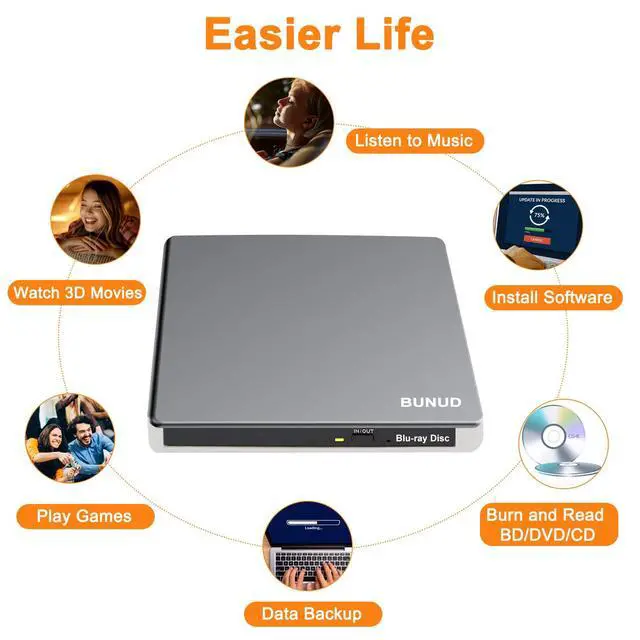 Alt view image 6 of 7 - External Blu Ray CD DVD Drive, USB 3.0 Type C Blu ray Burner BD Player Read/Write Portable Bluray Drive Slim Optical Blue Ray CD DVD Reader for Laptop PC Windows 11 MacBook Pro Air Desktop Linux OS