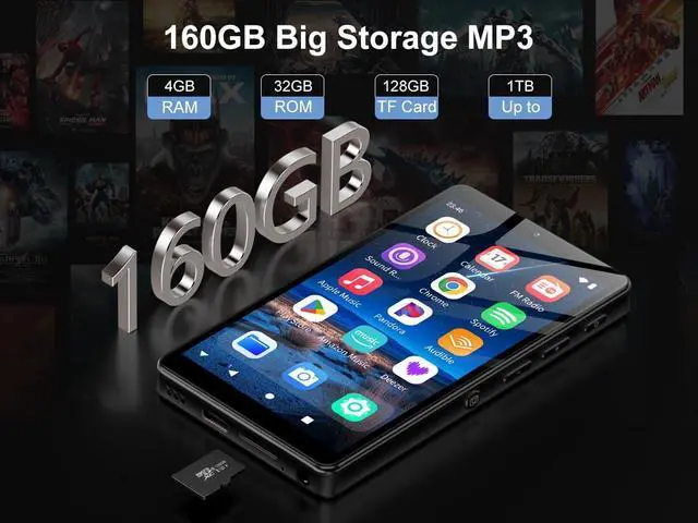 Alt view image 7 of 7 - 160GB MP3 Player with Bluetooth and WiFi, Oilsky 4.02" HD Music Player with Spotify, Audible, Amazon Music, Deezer, MP3 & MP4 Players Android 13 Touch Screen and Speaker, Up to 1TB