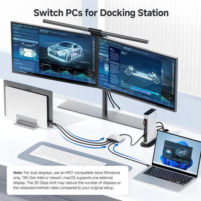 Alt view image 4 of 7 - 20Gbps USB C Switch, 3-in-1-Out, Supports Up to 8K@30Hz on Windows, 4K@60Hz on macOS, 140W PD, for Sharing a USB-C/Thunderbolt 4 Monitor or Dock (Not Work with Captive Cable Docks)