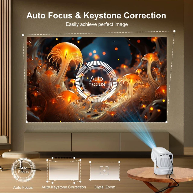 Alt view image 5 of 7 - Mini Projector Wifi Bluetooth 5.4, 1080P Native, Auto Focus & Keystone, 4K | Built in Apps, Short Throw, Portable Smart Proyector for Outdoor Movies/Bedroom/Gaming (2026 Upgrade)