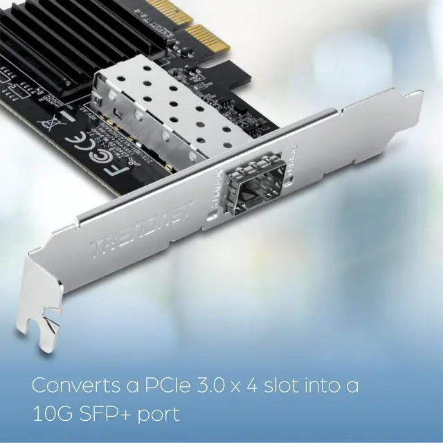 Alt view image 3 of 7 - 10 Gigabit PCIe SFP+ Network Adapter, TEG-10GECSFP, Convert A PCIe Slot Into A 10G SFP+ Port, NDAA & TAA Compliant, 802.1Q, Standard & Low-Profile Brackets Included, Windows Compatible,Black