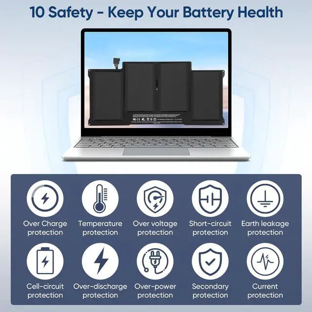 Alt view image 5 of 7 - 8000mAh A1466 Replacement Laptop Battery for MacBook Air 13 inch A1466 (Mid 2012,Mid 2013,Early 2014,Early 2015,2017) A1369(Late 2010,Mid 2011 Version) A1496 A1405 A1377 (EMC :2925, 2469, 2559, 2392)