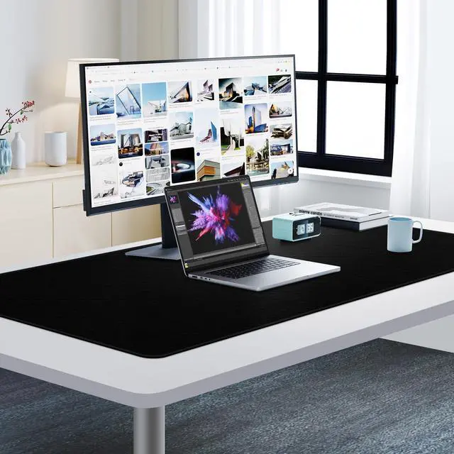 Alt view image 3 of 7 - 48'' x 24'' XXL Gaming Mouse Pad, Large Computer Mouse Pad, Special-Textured Surface Desk Mat, Non-Slip Rubber Base Desk Matt for Desktop with Stitched Edges, Extended Keyboard Mouse Mat, Black