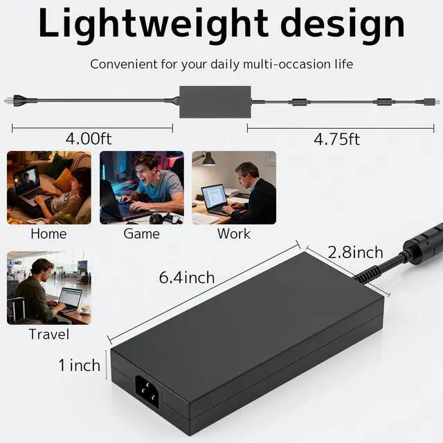 Alt view image 6 of 7 - AC Adapter 230W 240W Charger Fit for MSI GP66 GP76 GE66 GE76 Leopard Raider Stealth GS77 A16 16 17 Creator Z16 HX Pro Z17 Z16P Gaming Laptop A20-240P2A 20V 11.5A 12A Power Supply (230W ADP-230GB D)