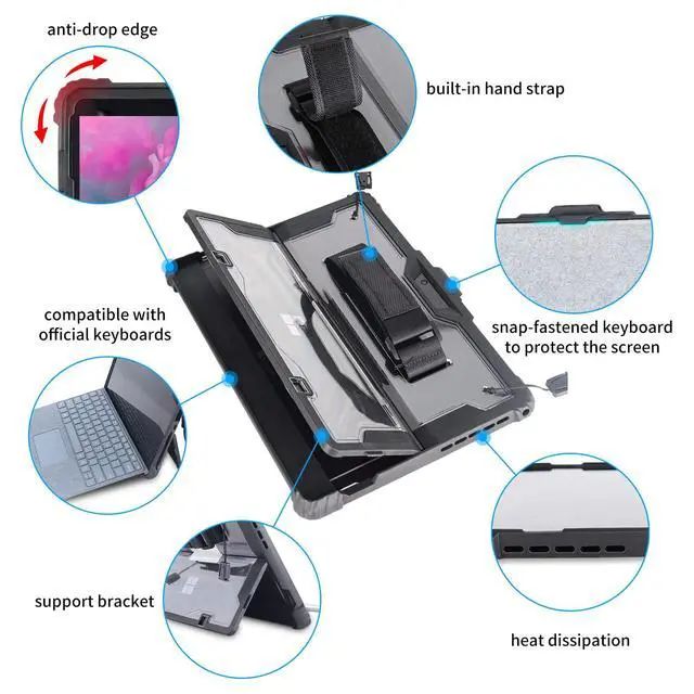Alt view image 3 of 6 - for Microsoft Surface Pro 7/6/5/4 Case with Shoulder Strap, Hand Strap, Stylus Pen Holder, Rugged, Shock-Absorbing and Drop-Resistant(12.3inch)
