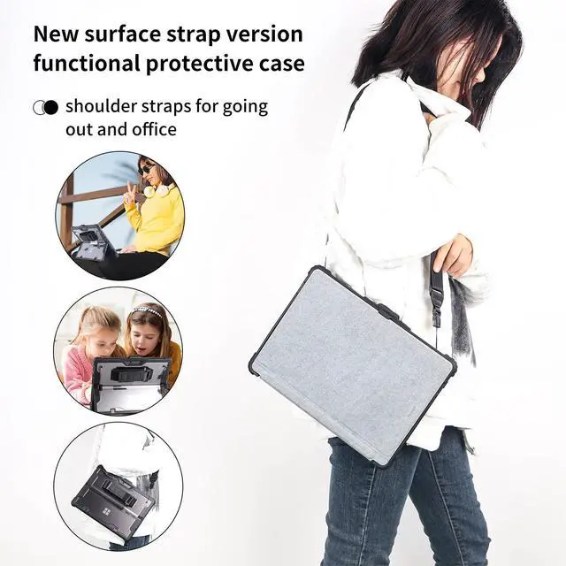 Alt view image 4 of 6 - for Microsoft Surface Pro 7/6/5/4 Case with Shoulder Strap, Hand Strap, Stylus Pen Holder, Rugged, Shock-Absorbing and Drop-Resistant(12.3inch)