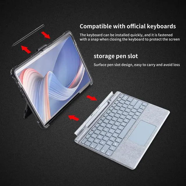 Alt view image 6 of 6 - for Microsoft Surface Pro 7/6/5/4 Case with Shoulder Strap, Hand Strap, Stylus Pen Holder, Rugged, Shock-Absorbing and Drop-Resistant(12.3inch)