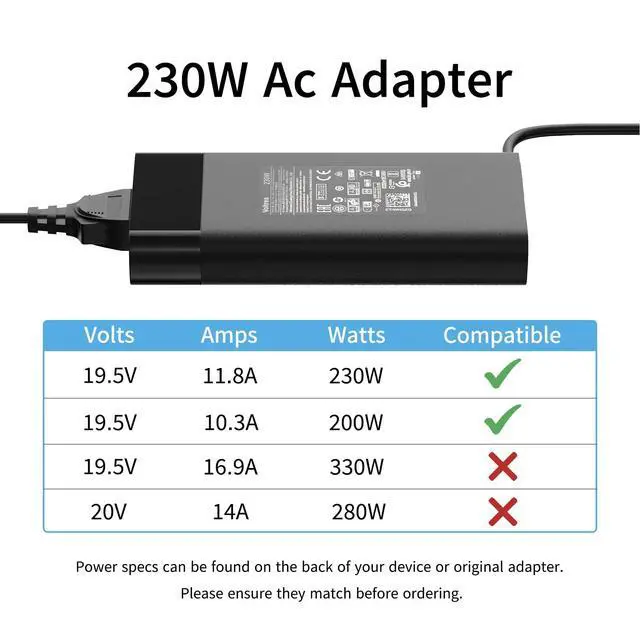 Alt view image 3 of 7 - 230W 19.5V 11.8A AC Power Adapter Fit for HP Omen 15 16 17 Omen Transcend 16 Victus 15 16 ZBook Fury 16 G8 G9 G10 ZBook 15 G7 G8 M41303-001 TPN-DA12 N22367-001 Laptop Charger