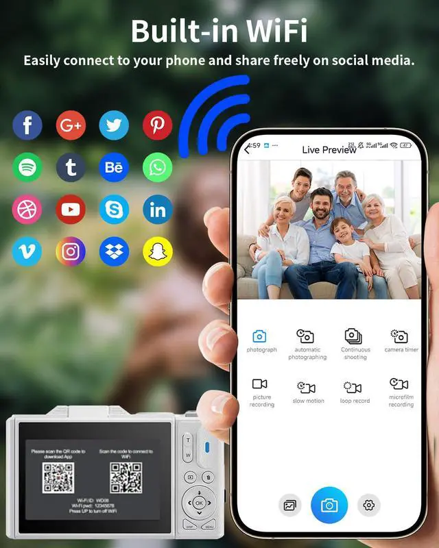 Alt view image 5 of 7 - 5K Digital Camera for Photography with WiFi, 75MP Ultra HD Vlogging Camera for YouTube with 3" 180° Flip Screen,18X Zoom Autofocus Compact Cameras for Beginners Teens with 64GB SD Card.