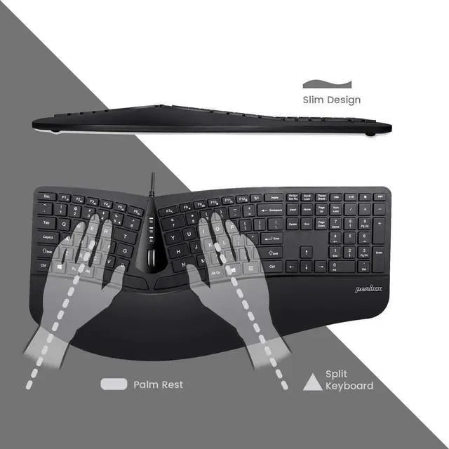 Alt view image 2 of 4 - Periduo-505, Wired USB Ergonomic Split Keyboard and Vertical Mouse Combo with Adjustable Palm Rest and Short Tactical Membrane Keys, US English Layout