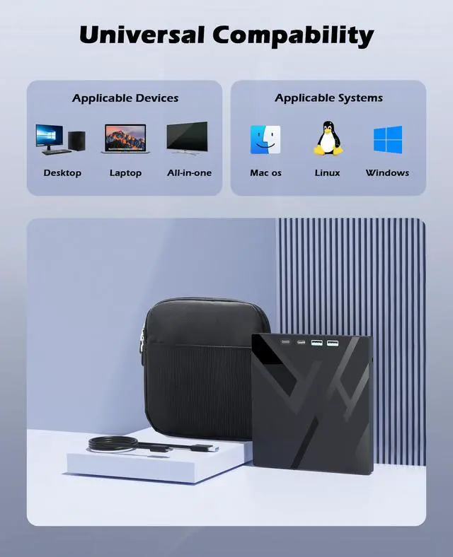 Alt view image 6 of 7 - 7 in 1 External Blu Ray Drive, External Blueray/DVD Drive for PC with SD/TF Port Blu Ray Burner, Support 100G Disc External Blu Ray Drive for Windows Linux MacOS Laptop Desktop(with Carring Case)