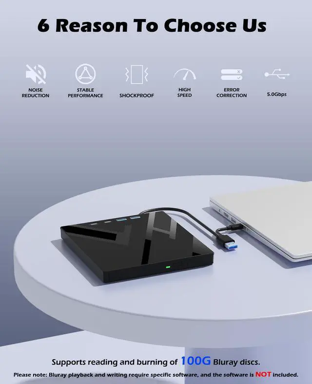 Alt view image 3 of 7 - 7 in 1 External Blu Ray Drive, External Blueray/DVD Drive for PC with SD/TF Port Blu Ray Burner, Support 100G Disc External Blu Ray Drive for Windows Linux MacOS Laptop Desktop(with Carring Case)