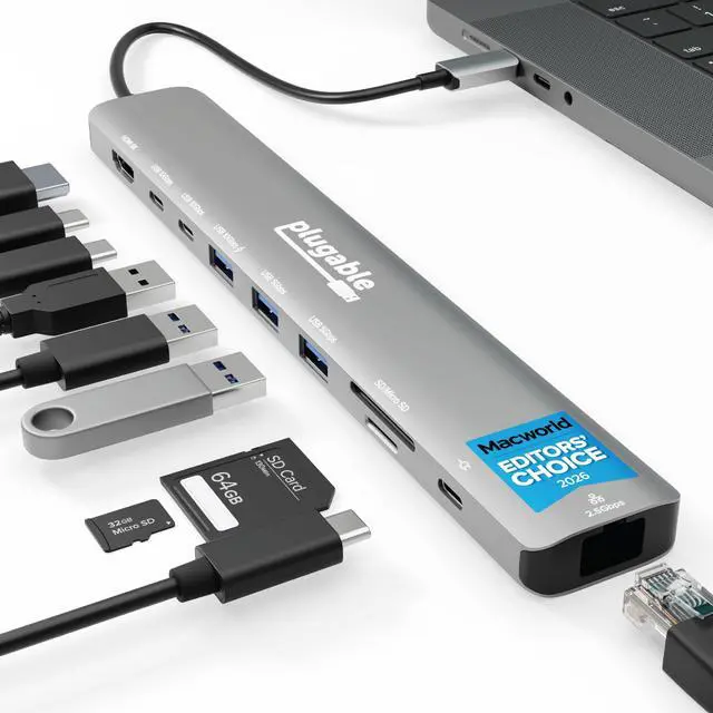 Main image of USB C Hub: 10-in-1 Multiport Adapter (8K/4K 144Hz HDMI 2.1, 2.5G Ethernet, 140W Charging, 10Gbps Data) Driverless IT Deployment for MacBook Pro/Air Windows Thunderbolt Chromebook, USBC-10IN1E