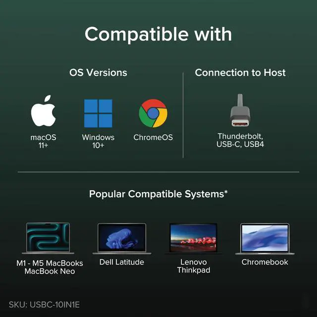 Alt view image 5 of 7 - USB C Hub: 10-in-1 Multiport Adapter (8K/4K 144Hz HDMI 2.1, 2.5G Ethernet, 140W Charging, 10Gbps Data) Driverless IT Deployment for MacBook Pro/Air Windows Thunderbolt Chromebook, USBC-10IN1E