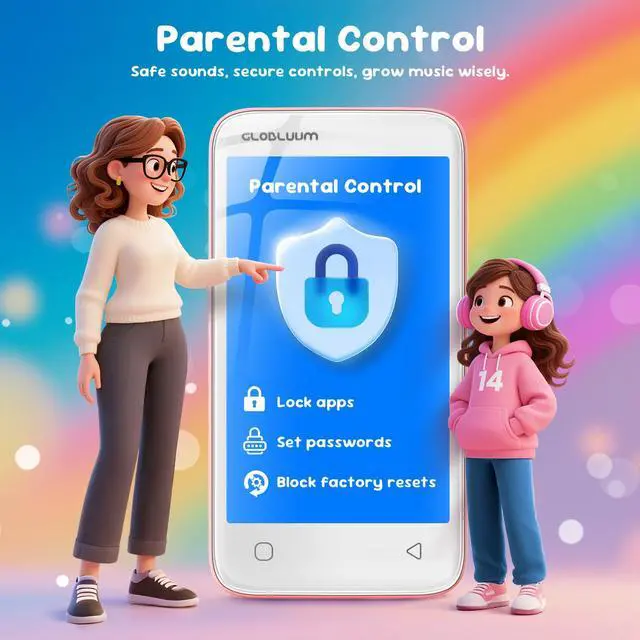 Alt view image 5 of 7 - 80GB MP3 Player for Kids, Parental Controls, Supports Spotify Kids, Audible, LibriVox, Amazon Music and Kindle:Safe Android MP4 Player Gift with 4" Touchscreen, WiFi and Bluetooth(Pink)