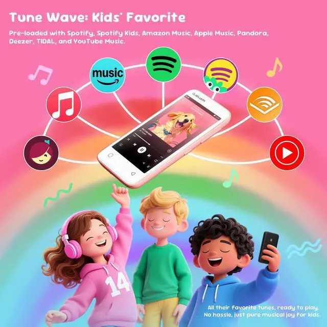 Alt view image 2 of 7 - 80GB MP3 Player for Kids, Parental Controls, Supports Spotify Kids, Audible, LibriVox, Amazon Music and Kindle:Safe Android MP4 Player Gift with 4" Touchscreen, WiFi and Bluetooth(Pink)