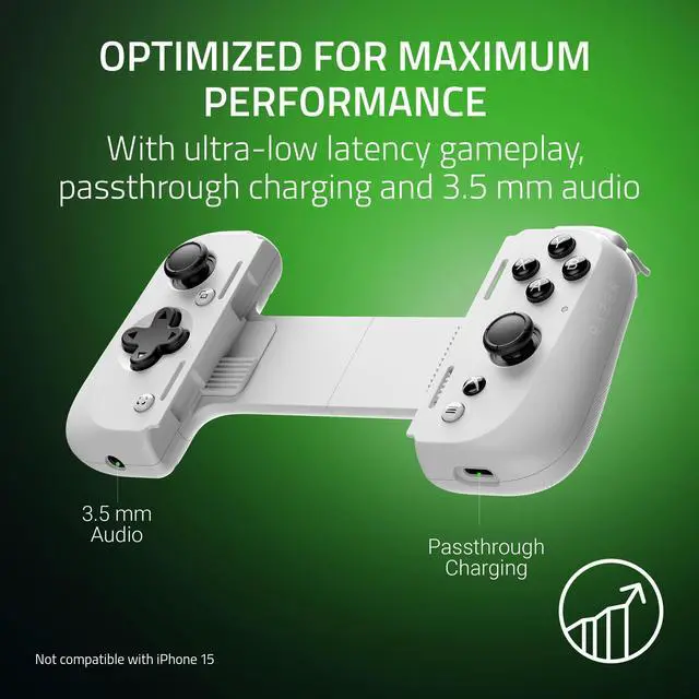 Alt view image 5 of 7 - Kishi V2 Pro Mobile Gaming Controller Xbox Edition for Android: HyperSense Haptics - Universal Fit - Stream PC & Xbox Games - Play Touchscreen Only Games - White