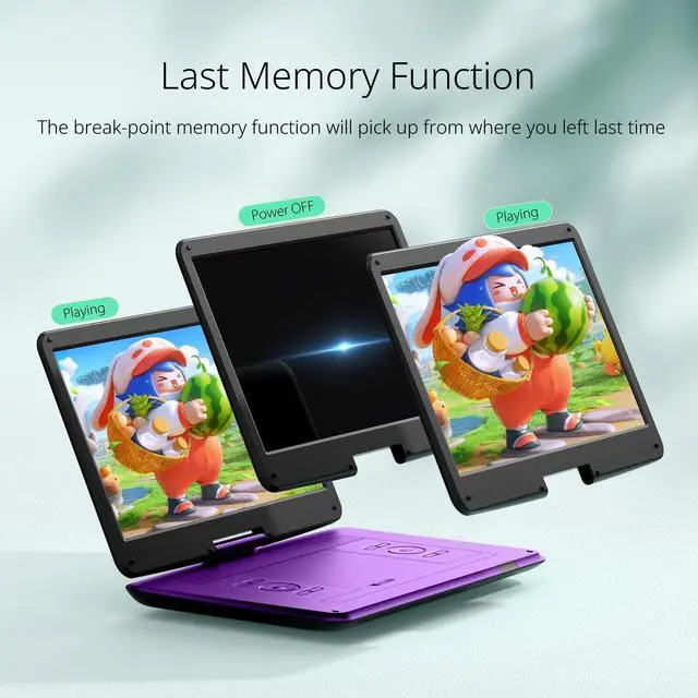 Alt view image 4 of 7 - 17.5" Portable DVD Player with 15.6" Large HD Swivel Screen, 6 Hours Working Time with Built-in Battery, Dual Stereo Speakers, Support USB/SD Card/Sync TV and Multiple Disc Formats-Purple