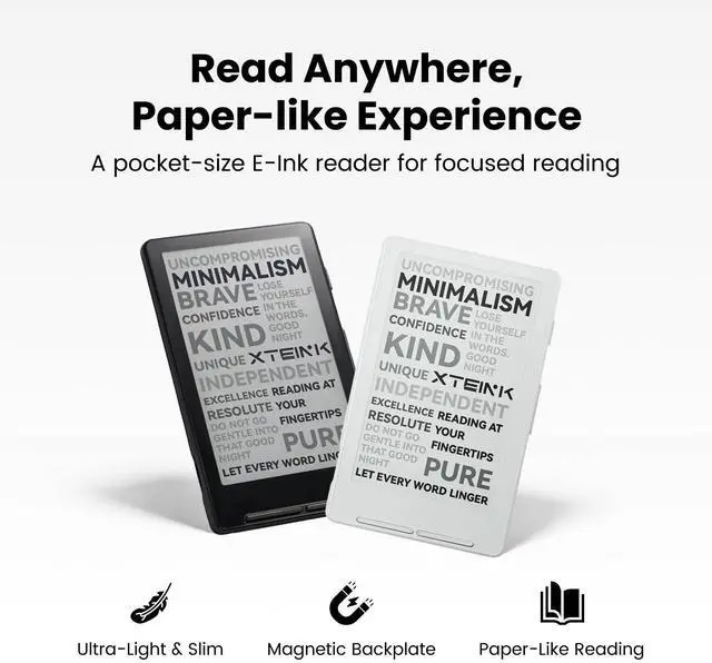 Alt view image 2 of 7 - X4 E-Book Reader, 4.3" Portable Pocket E-Ink eReader with Physical Page-Turn Buttons, Ultra-Thin 0.23 inch&2.72 oz, Magnetic-Ready Design, Distraction-Free Reading, 16GB Storage, Space Black