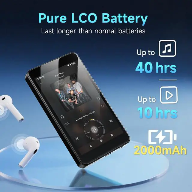 Alt view image 7 of 7 - Android 14 MP3 Player, 4" Touch Screen MP4 Player for Kids, Preinstalled Spotify, Play Store, Amazon Music, Audible, Libby, Parental Control, Eye-Care Mode, 2000mAh (Space Black)