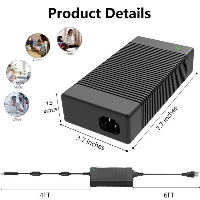 Alt view image 3 of 7 - 330W 16.92A 19.5V LA330PM190 AC Charger for Dell G15 G16 5530 7630 7620 Alienwar Area-51m X51 M18x X17 M17 DA330PM190 DA330PM111 LA330PM160 Gaming Laptop Power Supply Adapter Cord