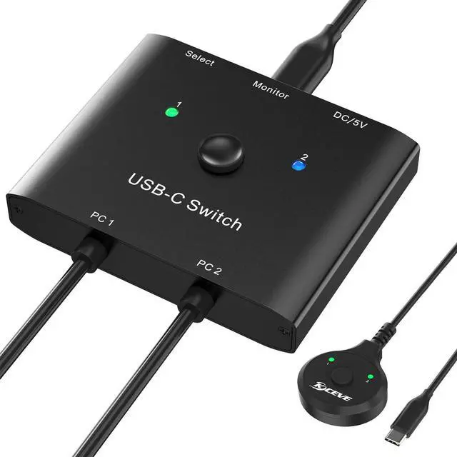 Main image of USB C Switch,USB C Switcher 2 Computers,Type C KVM Switch 8K@60Hz 4K@120Hz Video/10Gbps Data Transfer/100W Charging,Compatible with Thunderbolt Device,USB-C Cables Included