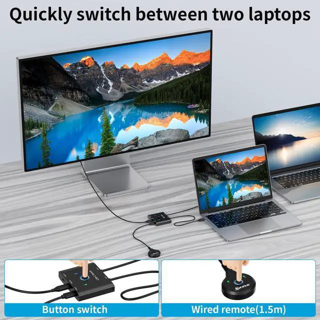 Alt view image 4 of 7 - USB C Switch,USB C Switcher 2 Computers,Type C KVM Switch 8K@60Hz 4K@120Hz Video/10Gbps Data Transfer/100W Charging,Compatible with Thunderbolt Device,USB-C Cables Included