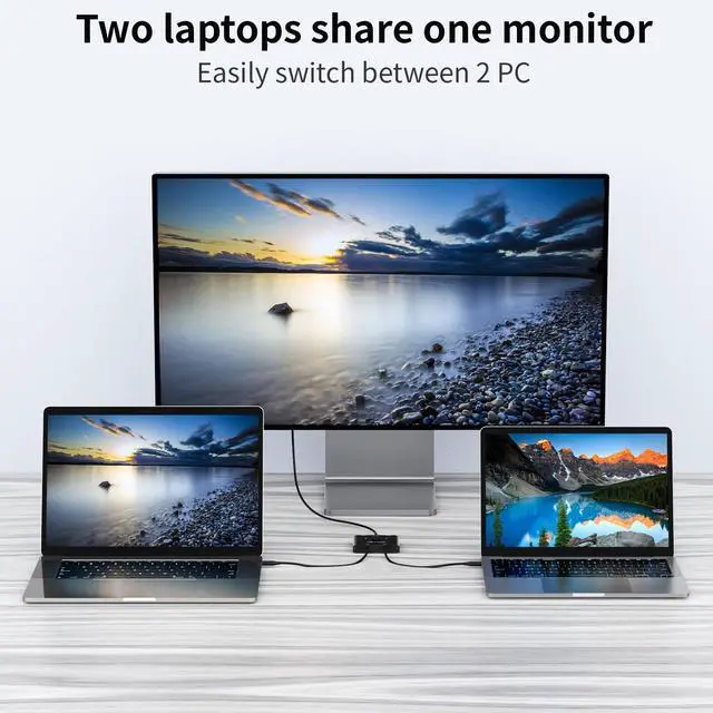 Alt view image 2 of 7 - USB C Switch,USB C Switcher 2 Computers,Type C KVM Switch 8K@60Hz 4K@120Hz Video/10Gbps Data Transfer/100W Charging,Compatible with Thunderbolt Device,USB-C Cables Included