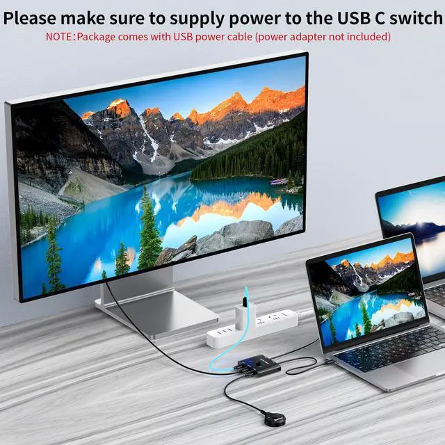 Alt view image 5 of 7 - USB C Switch,USB C Switcher 2 Computers,Type C KVM Switch 8K@60Hz 4K@120Hz Video/10Gbps Data Transfer/100W Charging,Compatible with Thunderbolt Device,USB-C Cables Included