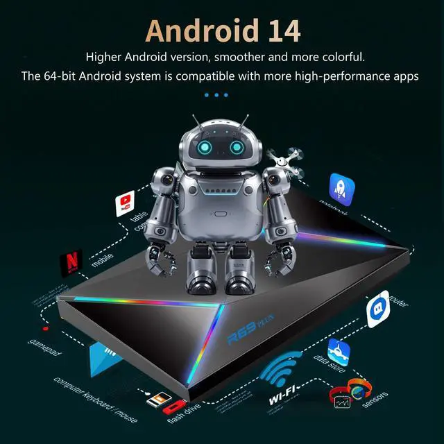 Alt view image 2 of 7 - TV Box 14.0,R69PLUS 4GB RAM 32GB ROM Android 14 Box,CPU Allwinner H728 &GPU Mali G57-MC1 Chipset Android Box,4K/8K Resolution Support 2.4G/5.8G Dual WiFi and Bluetooth 5.0 Smart Tv Box 2025