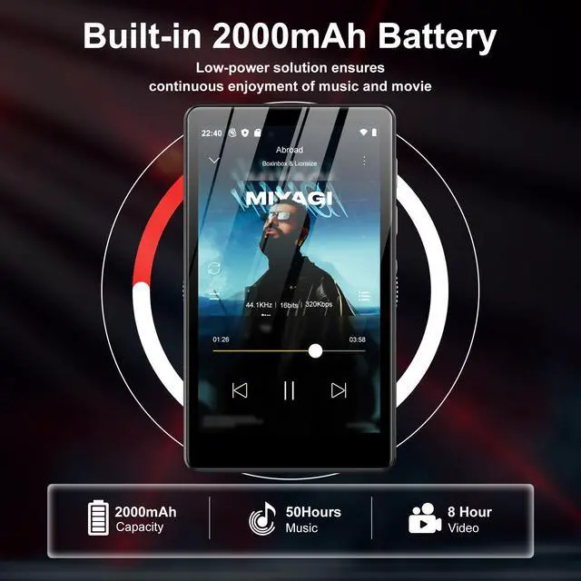 Alt view image 3 of 7 - 80GB MP3 Player with Bluetooth and WiFi - M503Pro Music Player with Spotify,Pandora,Amazon Music, 4.0-inch Touch Screen Android MP4 MP3 Player for Kids with Libby,Audible,Spotify Kids,FM Radio