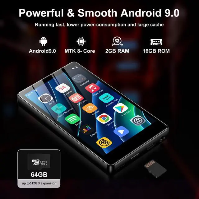 Alt view image 5 of 7 - 80GB MP3 Player with Bluetooth and WiFi - M503Pro Music Player with Spotify,Pandora,Amazon Music, 4.0-inch Touch Screen Android MP4 MP3 Player for Kids with Libby,Audible,Spotify Kids,FM Radio