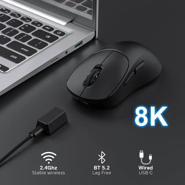 Alt view image 3 of 7 - MG5 8K Wireless Gaming Mouse, 42K DPI PAW3950 Sensor, 56g Lightweight Ergonomic Mouse, Dual 8000Hz Polling Rate, Tri-Mode 2.4G/BT/USB-C, Programmable Web Drive for PC Win/Mac
