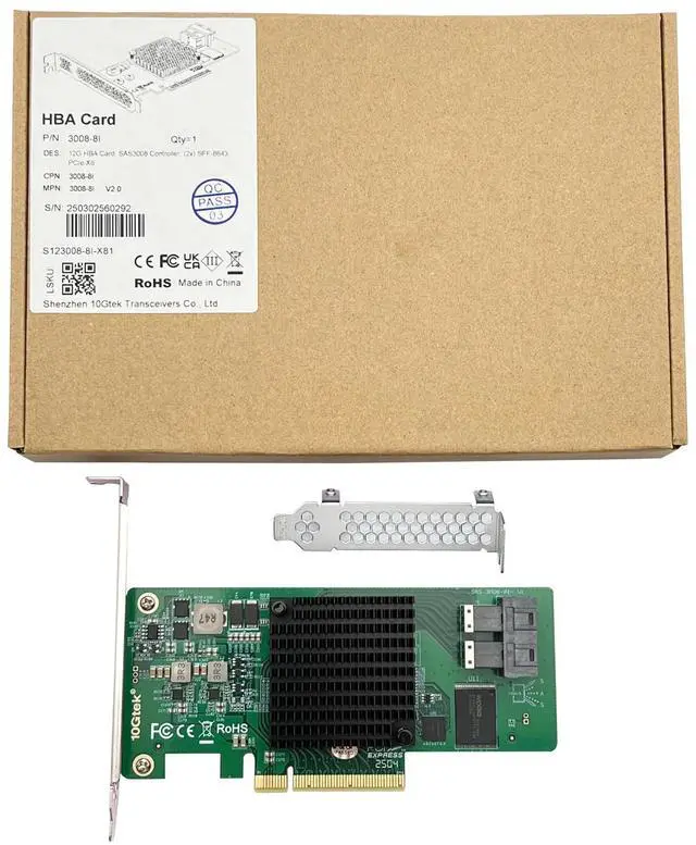 Alt view image 7 of 7 - H!Fiber 12G Internal PCIe Controller Card, 8 Ports 12Gb/s SATA + SAS HBA Card, Broadcom's 3008 Chip, PCI Express 3.0 X8, 2X Mini SAS SFF-8643 Ports, Same as 9300-8I with Low Profile Bracket