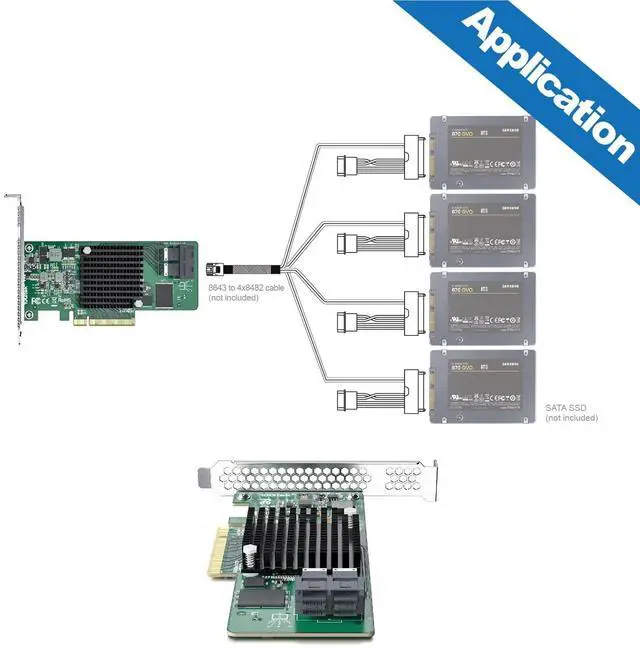 Alt view image 4 of 7 - H!Fiber 12G Internal PCIe Controller Card, 8 Ports 12Gb/s SATA + SAS HBA Card, Broadcom's 3008 Chip, PCI Express 3.0 X8, 2X Mini SAS SFF-8643 Ports, Same as 9300-8I with Low Profile Bracket