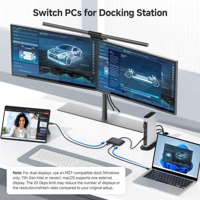 Alt view image 4 of 7 - 20Gbps USB C Switch for 2 Computers, Up to 8K@30Hz on Windows, 4K@60Hz on macOS, 140W PD, for Sharing a USB-C/Thunderbolt 4 Monitor or Dock (Not Work with Captive Cable Docks), Black