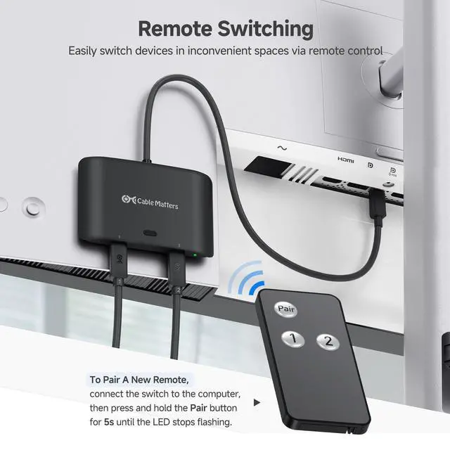 Alt view image 6 of 7 - 20Gbps USB C Switch for 2 Computers, Up to 8K@30Hz on Windows, 4K@60Hz on macOS, 140W PD, for Sharing a USB-C/Thunderbolt 4 Monitor or Dock (Not Work with Captive Cable Docks), Black