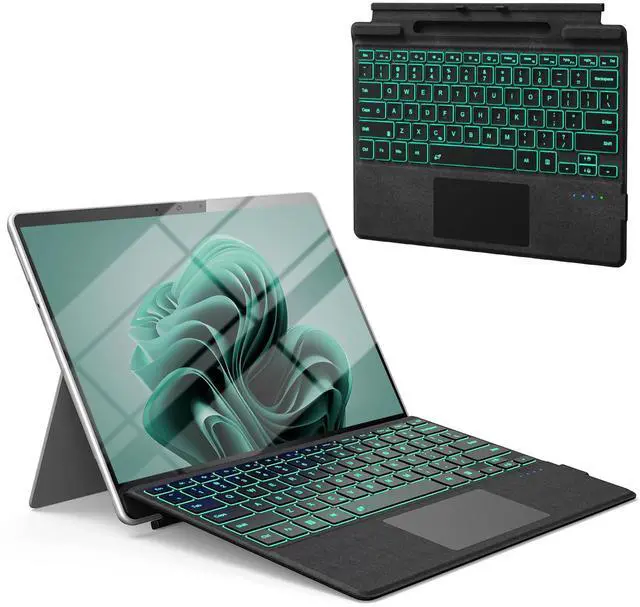 Main image of Surface Pro Bluetooth Keyboard for Microsoft Surface Pro 11/10/9/8/X 13", 7 Color Backlits Wireless Type Cover with Multi-Touch Trackpad & Pen Holder, Magnetic USB-C Rechargeable Slim Keyboard, Black