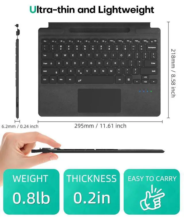 Alt view image 7 of 7 - Surface Pro Bluetooth Keyboard for Microsoft Surface Pro 11/10/9/8/X 13", 7 Color Backlits Wireless Type Cover with Multi-Touch Trackpad & Pen Holder, Magnetic USB-C Rechargeable Slim Keyboard, Black