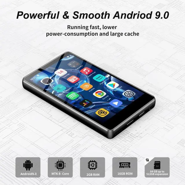 Alt view image 3 of 7 - 80GB MP3 Player with Bluetooth and WiFi, SWOFY Music Player with Spotify,Pandora,Amazon Music, M503Pro 4.0-inch Touch Screen Android MP4 MP3 Player for Kids with Libby,Audible,Spotify Kids,FM Radio