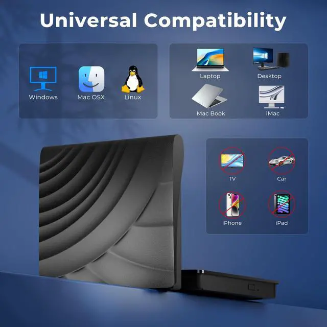 Alt view image 5 of 7 - External Blueray/DVD Drive for PC, Portable External Blu Ray Drive, USB 3.0 Type-C USB Blu Ray Drive External, Bluray Burner External and Blu Ray Player for PC Compatible with Mac OS Windows Linux