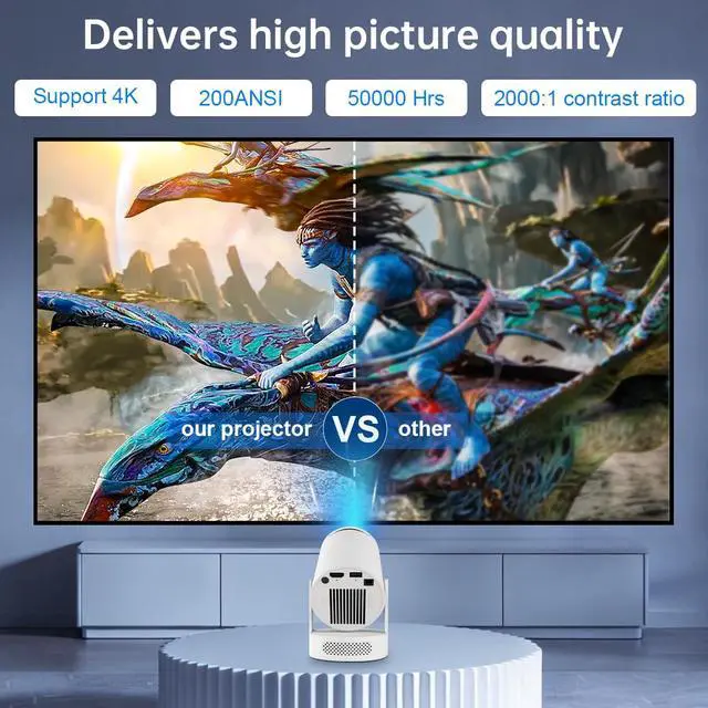 Alt view image 3 of 7 - Built-in AppsMini Projector with Wifi and Bluetooth, Support 4K, Portable Projector, 5W Sound Base Speaker, 200 ANSI, Android, Auto Vertical Keystone 210° Rotatable Proyector