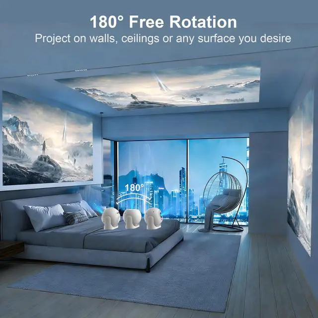 Alt view image 6 of 7 - Mini Projector with WiFi and Bluetooth, Built-in Apps Portable Projector 4K Support, Auto Vertical Keystone & Auto Focus, 200 ANSI, 5W Speaker 180° Rotatable Smart Proyector for Movie Home Outdoor