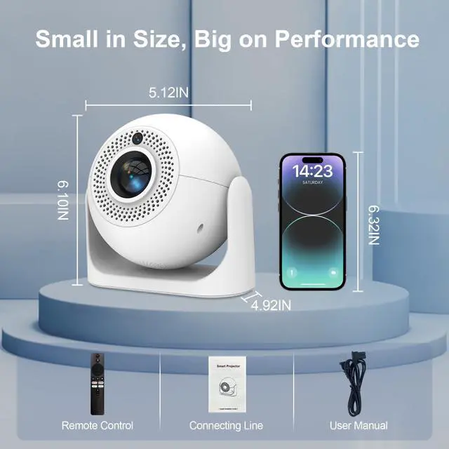 Alt view image 7 of 7 - Mini Projector with WiFi and Bluetooth, Built-in Apps Portable Projector 4K Support, Auto Vertical Keystone & Auto Focus, 200 ANSI, 5W Speaker 180° Rotatable Smart Proyector for Movie Home Outdoor