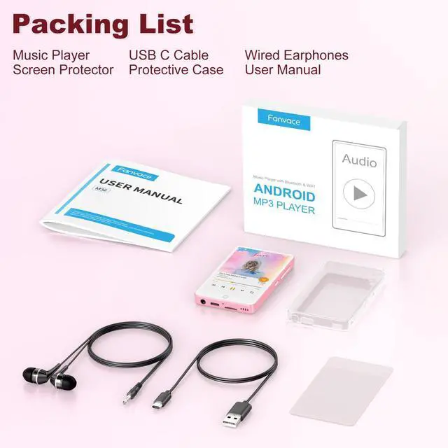 Alt view image 7 of 7 - Android 13 MP3 Player with Bluetooth and WiFi, MP3 MP4 Players with 4" Touchscreen and Speaker, 3GB RAM & 16GB ROM, Spotify Music Players with Audible, Amazon Music, Play Store (16GB, Pink)