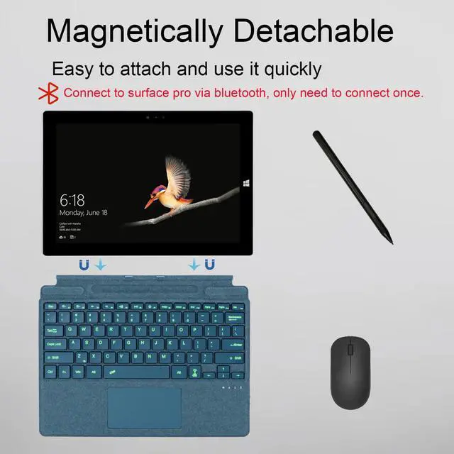 Alt view image 3 of 6 - Type Cover for Microsoft Surface Pro 11/10 / 9/8 / X, 13 inch, Ultra-Slim Bluetooth Keyboard with Multi-Touchpad Mouse Rechargeable, 7-Color LED Backlit (Blue)