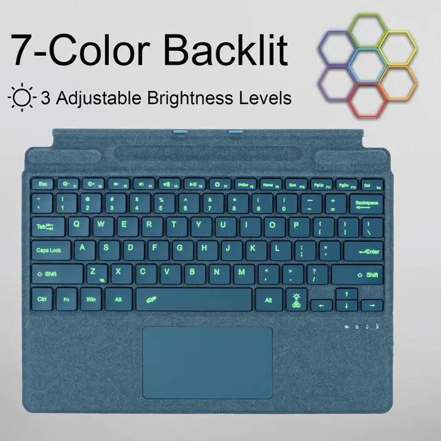 Alt view image 4 of 6 - Type Cover for Microsoft Surface Pro 11/10 / 9/8 / X, 13 inch, Ultra-Slim Bluetooth Keyboard with Multi-Touchpad Mouse Rechargeable, 7-Color LED Backlit (Blue)